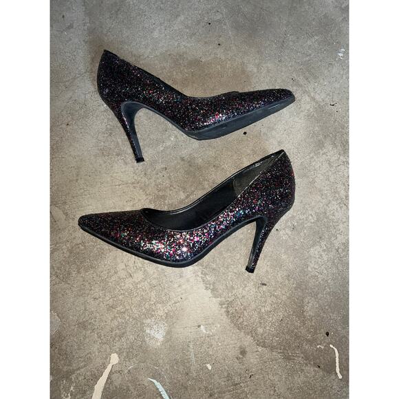 Vintage Glitter Heels, PumpsBlack Rainbow Y2k 00s - Picture 1 of 5
